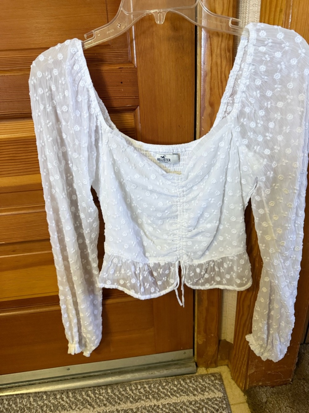 Hollister White Swiss Dot Peplum Long-Sleeve Top